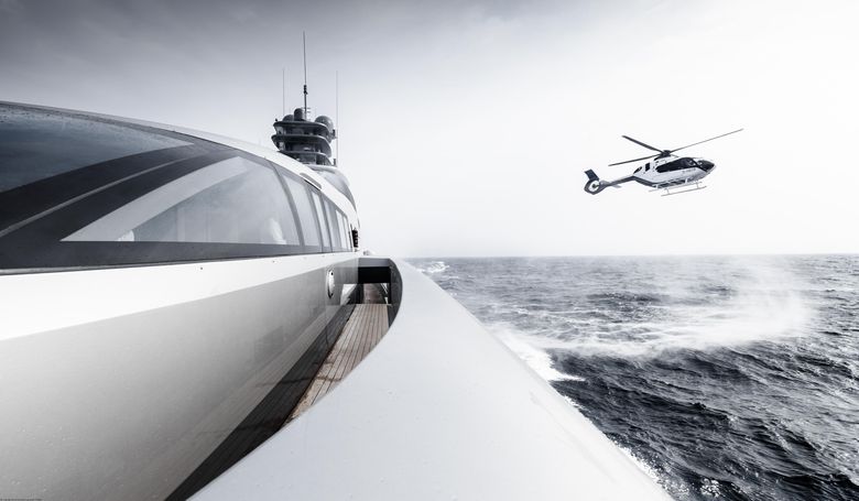 ACH135 Helionix during the 2018 Monaco Yacht Show, view from a yacht ACH135 Helionix during the 2018 Monaco Yacht Show, view from a yacht