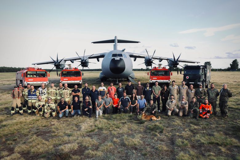 The Altengrabow trials: the Airbus team, along with members of the German army and security personnel The Altengrabow trials: the Airbus team, along with members of the German army and security personnel