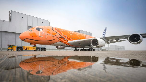 Delivery of A380 with red turtles to ANA