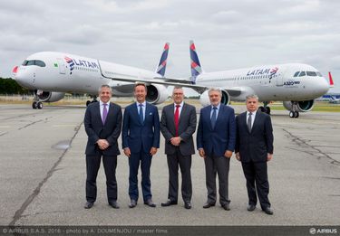 Team in front of 4th A350 XWB and 1st A320neo Latam on ground Team in front of 4th A350 XWB and 1st A320neo Latam on ground