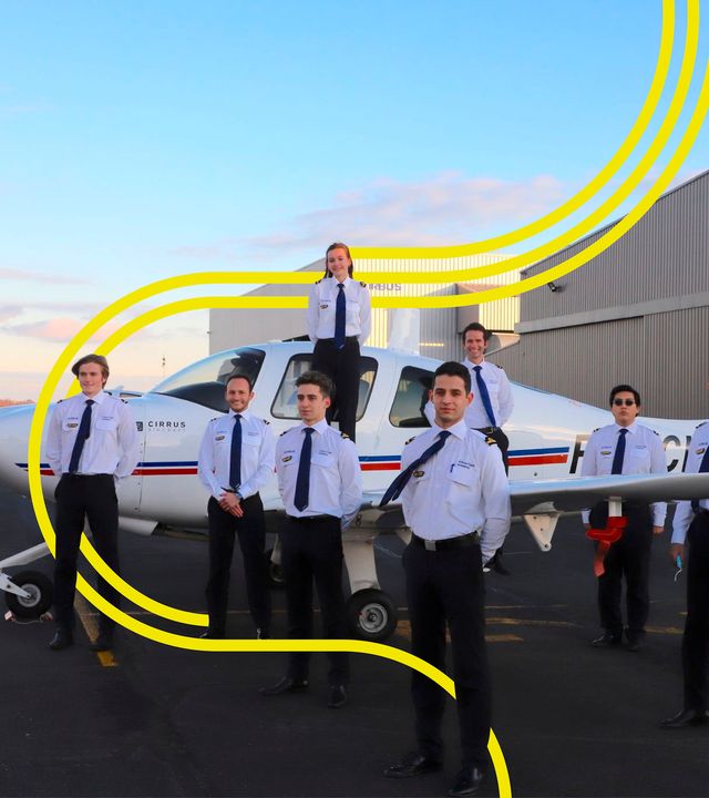 AFA - Large group of cadets on tarmac with aircraft with stripes AFA - Large group of cadets on tarmac with aircraft with stripes