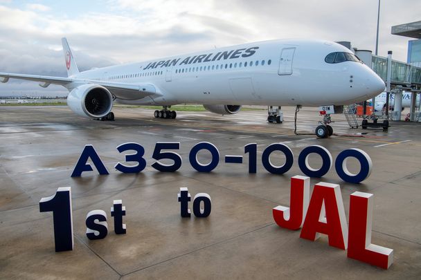 First A350-1000 Delivery to Japan Airlines - letters in front of aircraft
