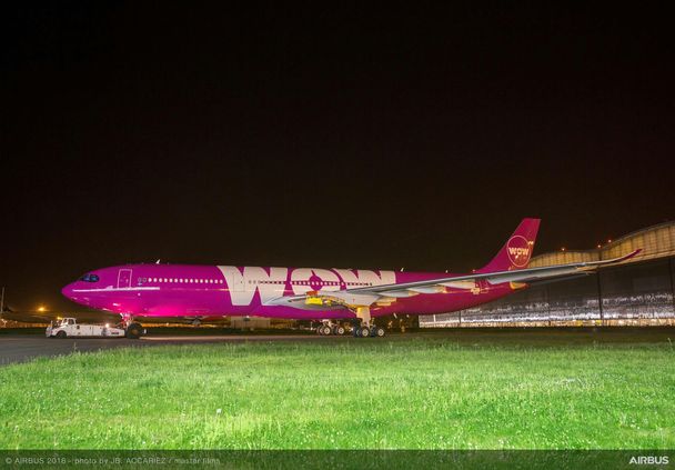 WOW air A330neo paint shop rollout