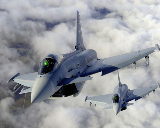 Two Eurofighter Typhoon flying together Two Eurofighter Typhoon flying together