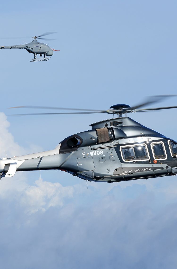 Airbus H160 and Airbus VSR700 in flight during teaming operation Airbus H160 and Airbus VSR700 in flight during teaming operation
