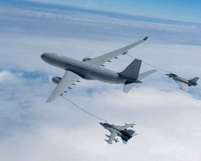 RAF 10 Sqn Voyager Tanker Air-Air refuelling RAF Tornado GR4 from 617 & 12 Sqn and EF Typhoon from 3 & 6 Sqn. RAF 10 Sqn Voyager Tanker Air-Air refuelling RAF Tornado GR4 from 617 & 12 Sqn and EF Typhoon from 3 & 6 Sqn.