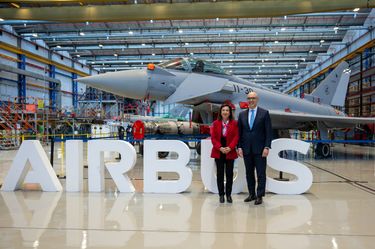 Spanish Defence Minister Margarita Robles and Airbus in Spain President Francisco Javier Sánchez Segura during the Eurofighter Halcon II programme signature event at the Airbus site in Getafe, Madrid, on 20 December 2024. Spanish Defence Minister Margarita Robles and Airbus in Spain President Francisco Javier Sánchez Segura during the Eurofighter Halcon II programme signature event at the Airbus site in Getafe, Madrid, on 20 December 2024.