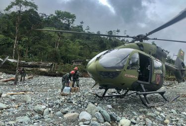 An Airbus H145 during a humanitarian mission An Airbus H145 during a humanitarian mission