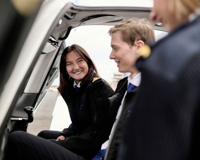 AFA - 3 cadets inside an aircraft AFA - 3 cadets inside an aircraft