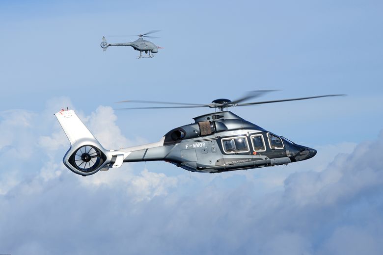 Airbus H160 and Airbus VSR700 in flight during teaming operation Airbus H160 and Airbus VSR700 in flight during teaming operation