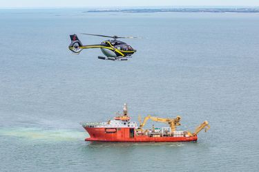 Technicians aboard an Airbus H145 being transported to an offshore vessel Technicians aboard an Airbus H145 being transported to an offshore vessel