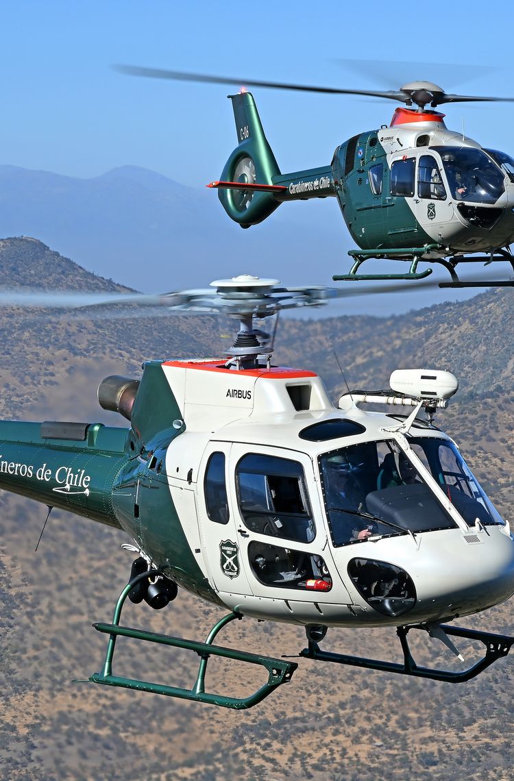 Carabineros' H125 and H135 in flight Carabineros' H125 and H135 in flight