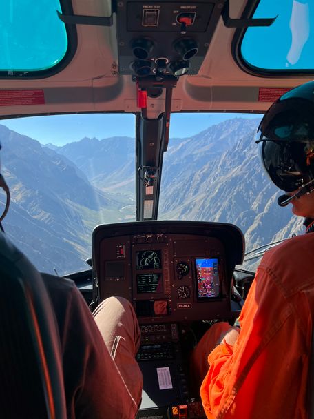 Ecocopter team flying over the Andes