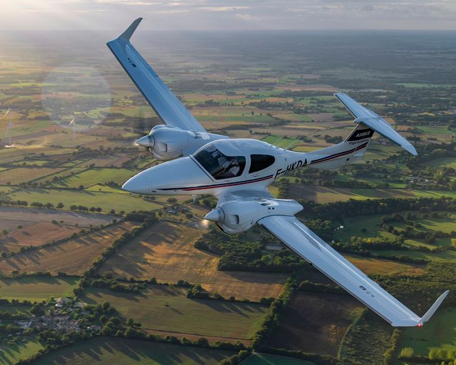 AFA - Diamond DA42 flying 2 A Diamond DA42 Airbus Flight Academy aircraft flying over Angoulême's region