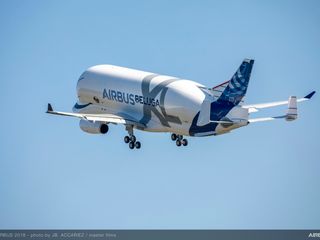 BelugaXL first flight takeoff BelugaXL first flight takeoff