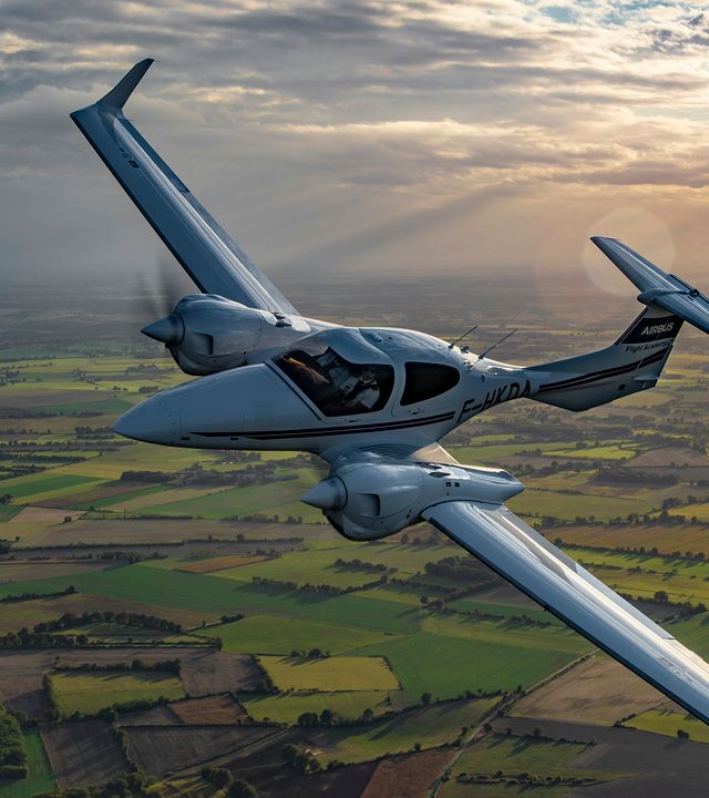 AFA - Diamond DA42 flying 3 A Diamond DA42 Airbus Flight Academy aircraft flying over Angoulême's region