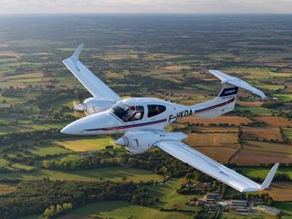 AFA - Diamond DA42 flying 1 A Diamond DA42 Airbus Flight Academy aircraft flying over Angoulême's region