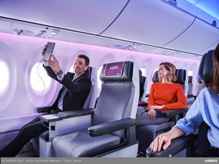 A220 Business Class seamless connectivity, ambient lighting, overhead video display A220 Business Class seamless connectivity, ambient lighting, overhead video display