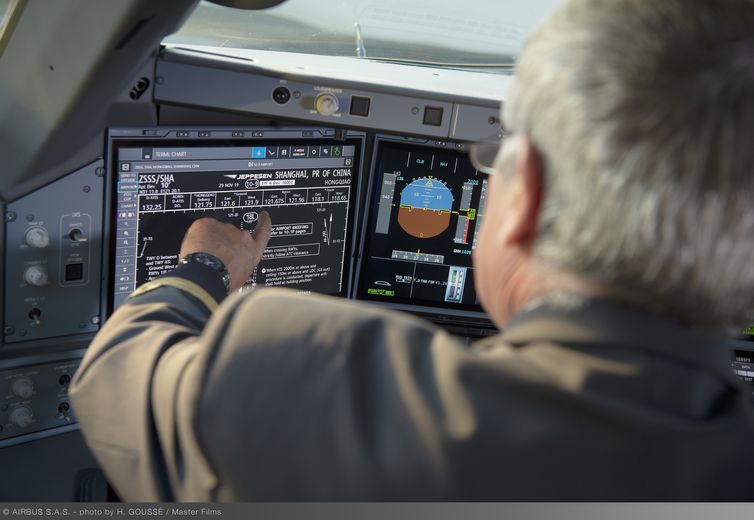Touchscreen cockpit display in A350 XWB Touchscreen cockpit display in A350 XWB