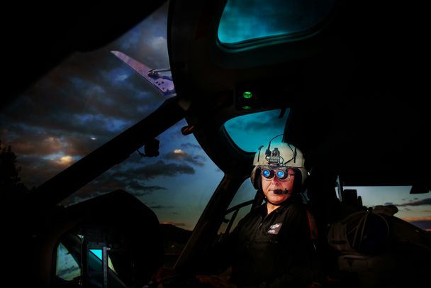 AirLink crew member with night goggles