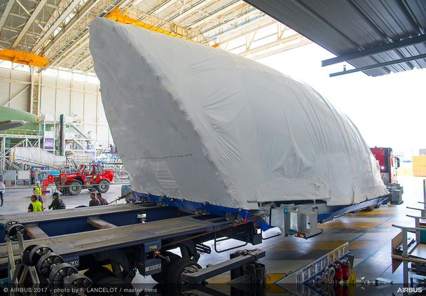 The front main deck cargo door is delivered for Airbus’ first BelugaXL