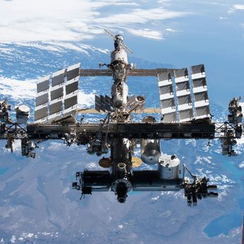 The space station is pictured from the spacex crew dragon The space station is pictured from the spacex crew dragon